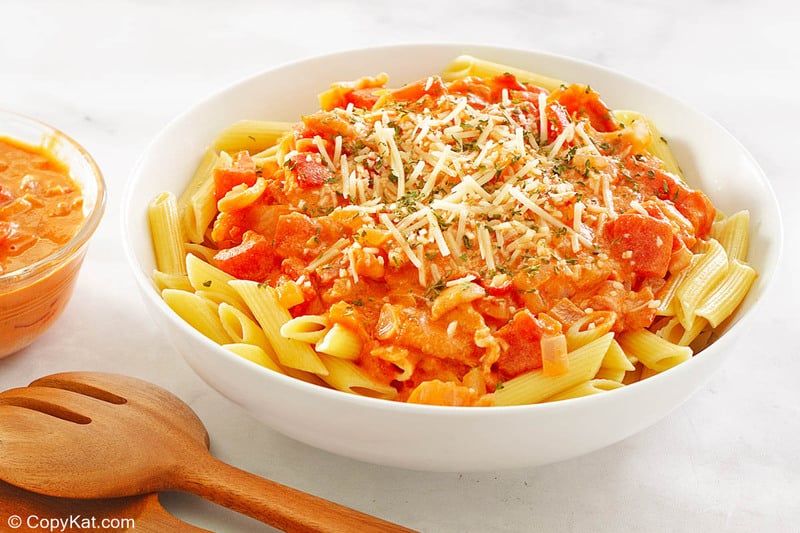 a bowl of penne alla vodka.
