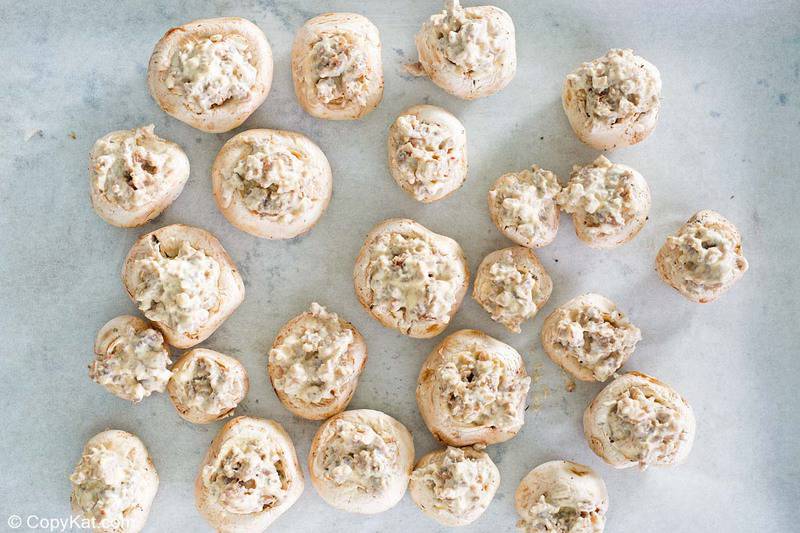 cream cheese and sausage stuffed mushroom caps.