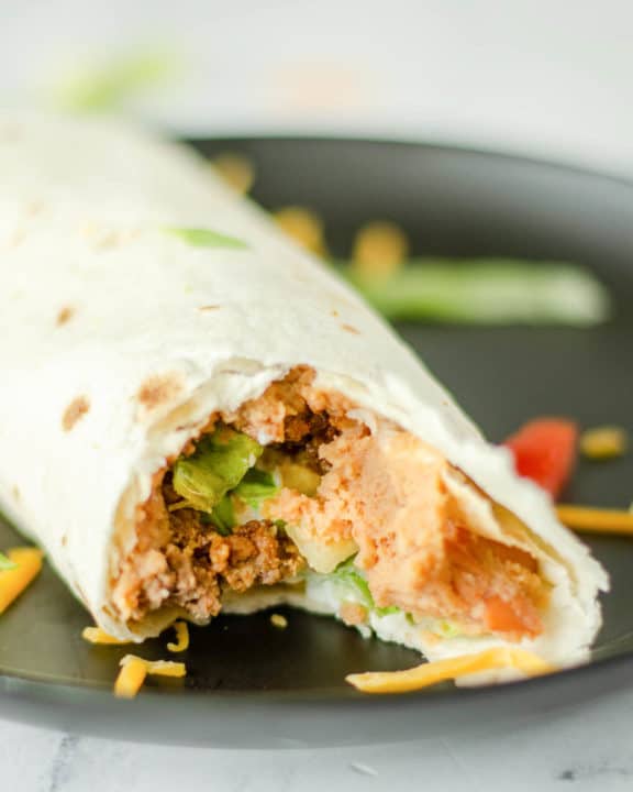 closeup of a homemade Taco Bell Burrito Supreme