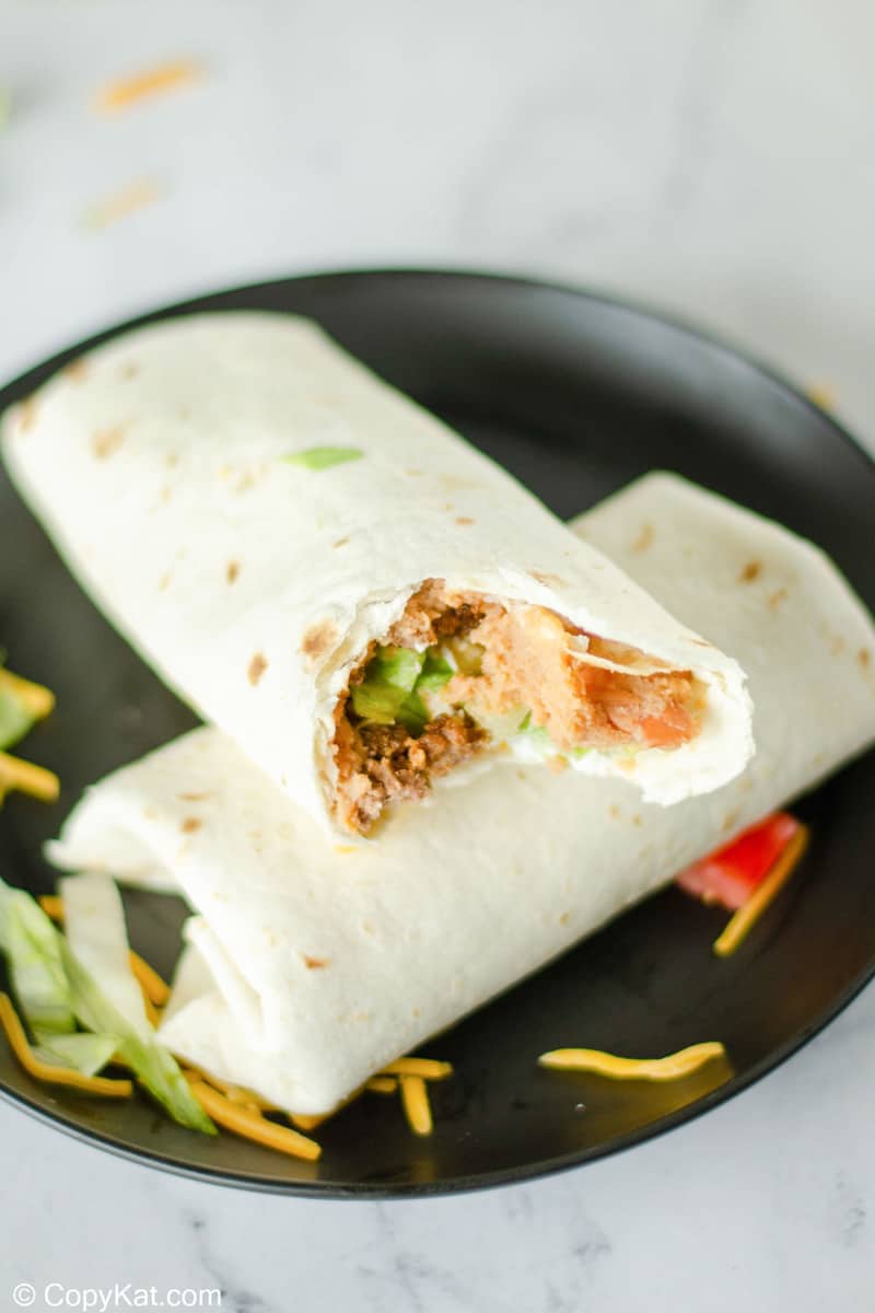 two homemade Taco Bell Burrito Supreme on a plate
