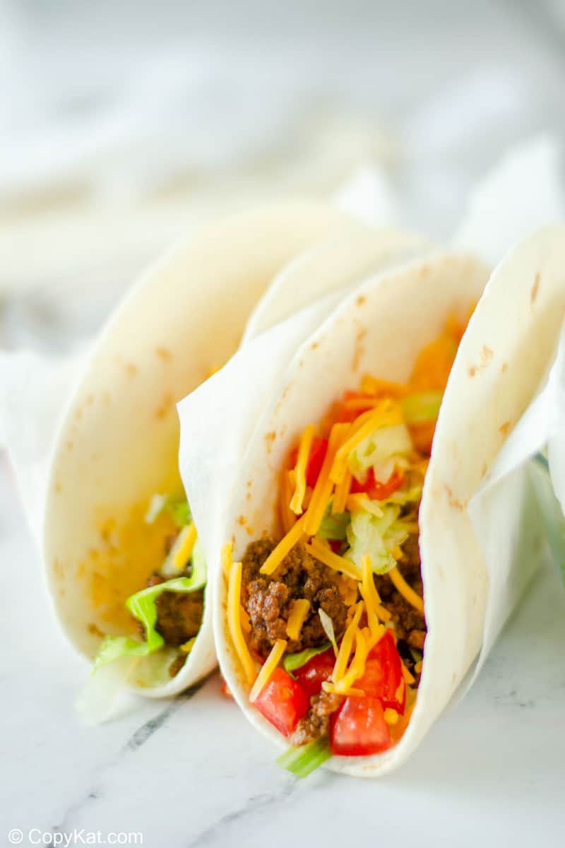 two homemade Taco Bell soft tacos
