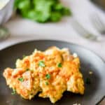 a serving of tarragon chicken casserole on a plate.