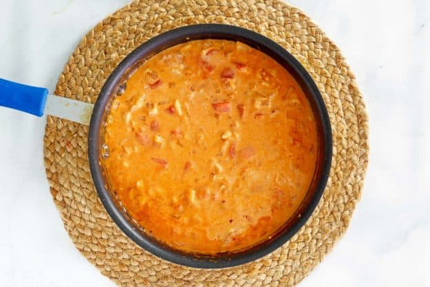 vodka sauce in a pan.