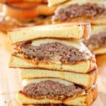 homemade Whataburger patty melt sandwiches cut in half