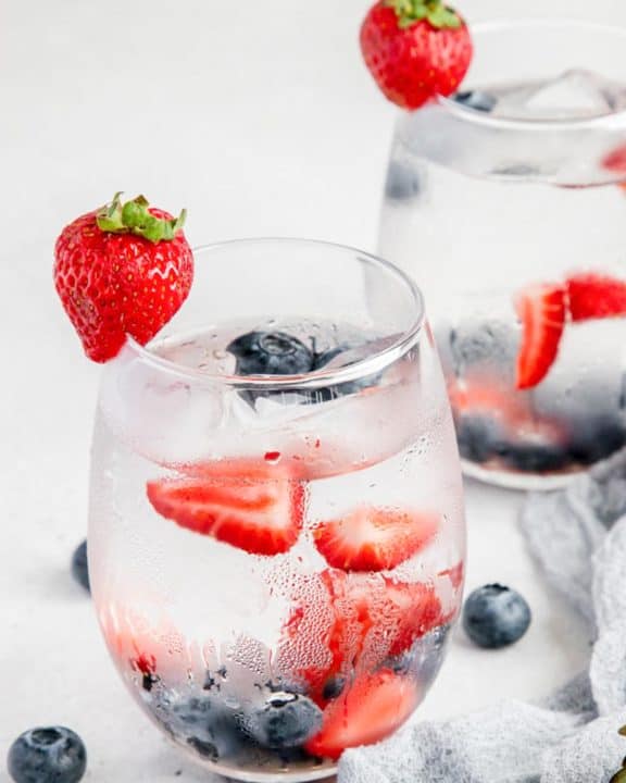 fruit infused water in two glasses.