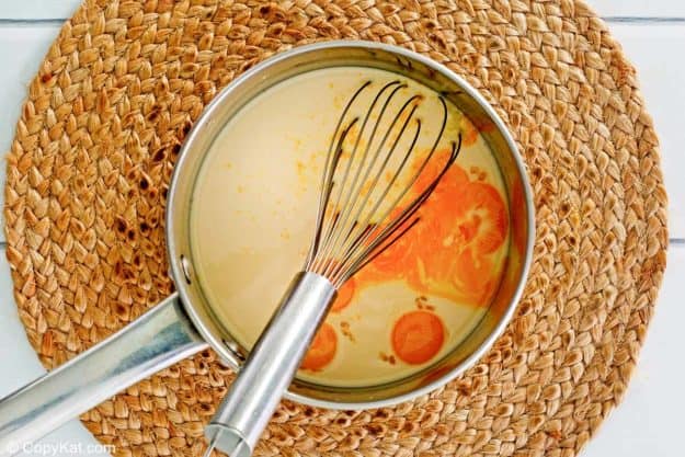 banana cream pie filling ingredients in a saucepan