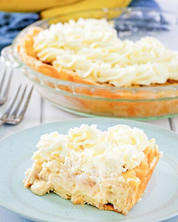 homemade Marie Callender's banana cream pie and bananas