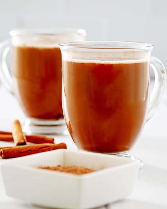 Mexican coffee in two glass mugs