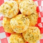 Copycat homemade Red Lobster Cheddar Bay Biscuits in a basket.