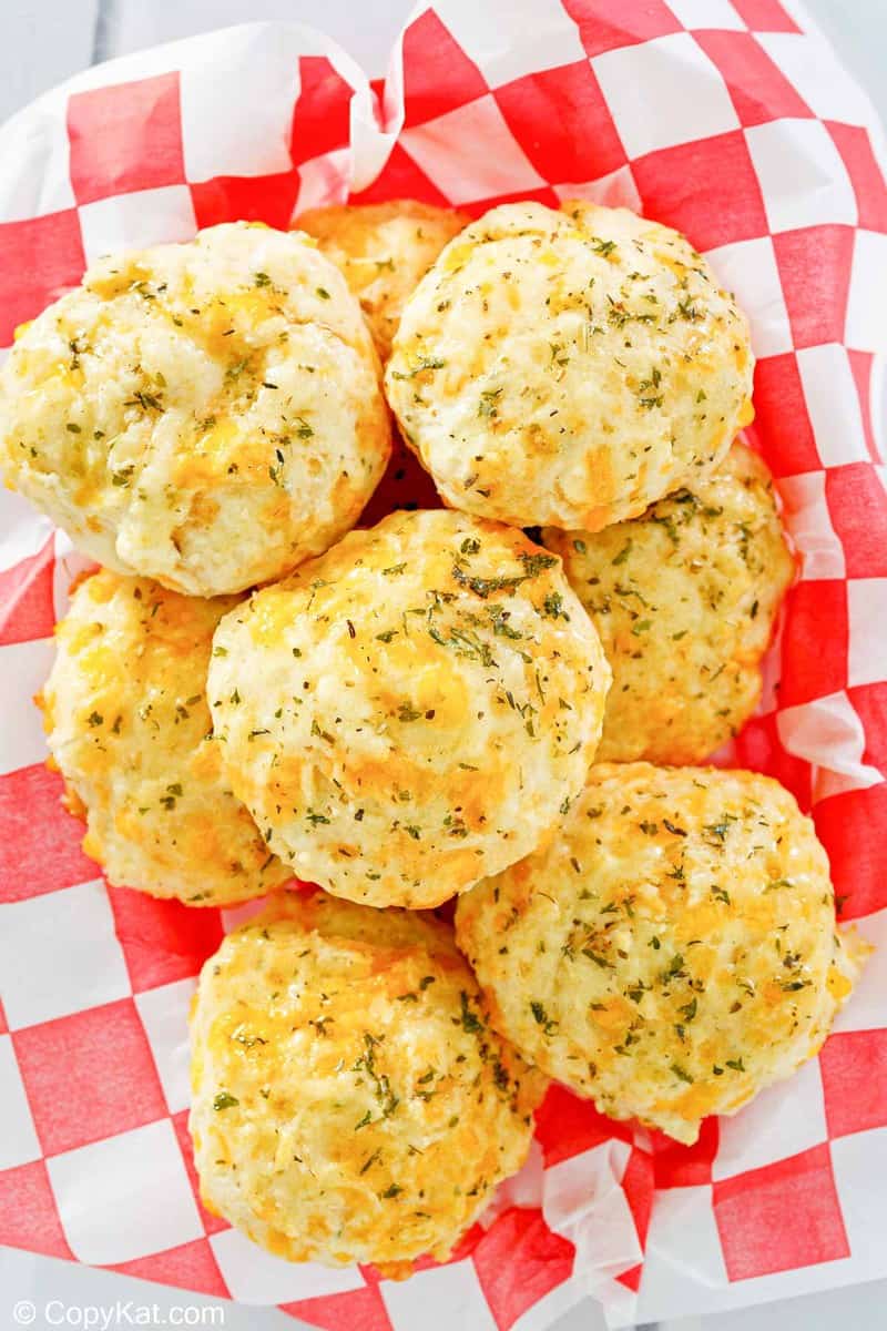 overhead view of homemade Red Lobster Cheddar Bay Biscuits