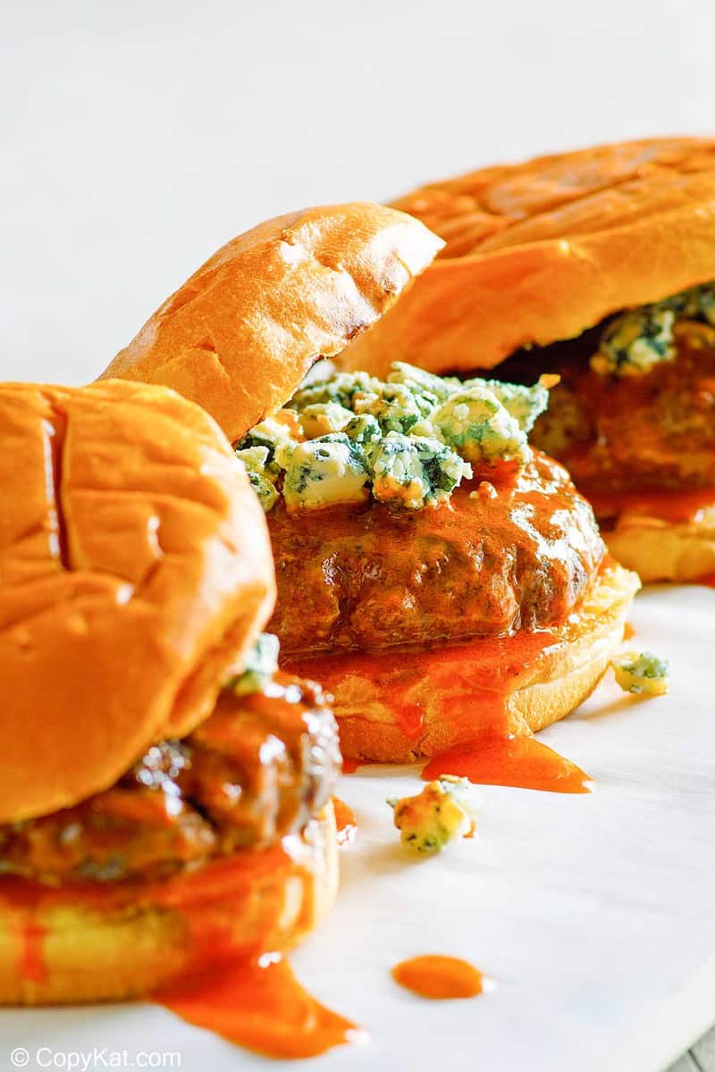 three homemade Smashburger buffalo burgers
