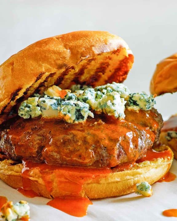 homemade Smashburger Buffalo Burger with blue cheese
