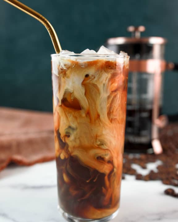 homemade Starbucks vanilla sweet cream cold brew coffee drink.