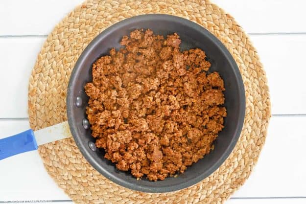 taco seasoned ground beef in a skillet