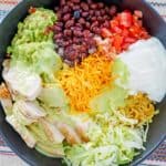 overhead view of homemade Taco Bell power bowl with chicken