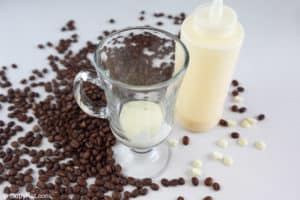 white chocolate sauce in a coffee mug.