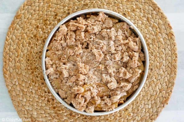 crumb topping on apple coffee cake.