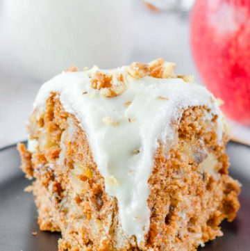 a slice of apple spice bundt cake on a plate.