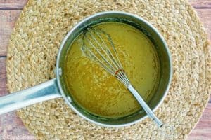applesauce and sugar mixture in a saucepan.