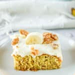 banana cake slice on a plate.