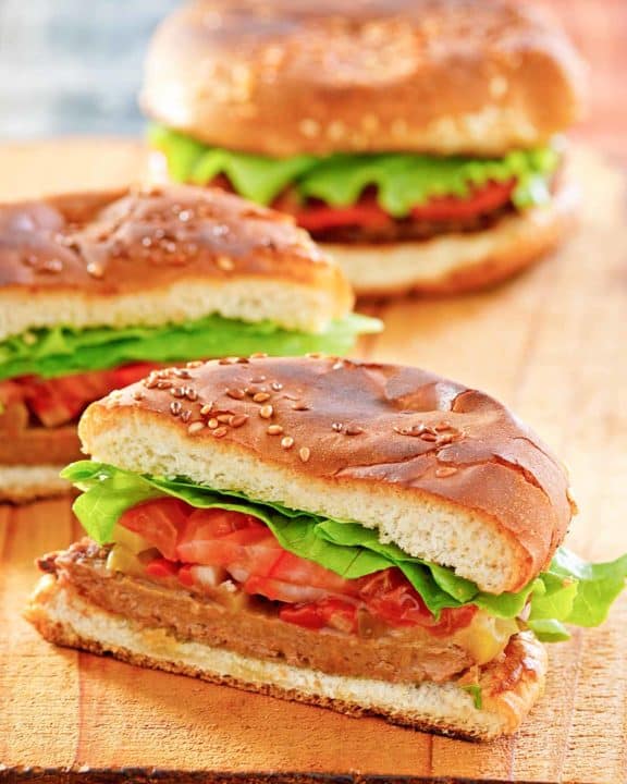 homemade Burger King Impossible Whopper burgers.