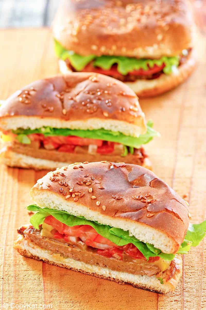 two homemade Burger King Impossible Whopper burgers.