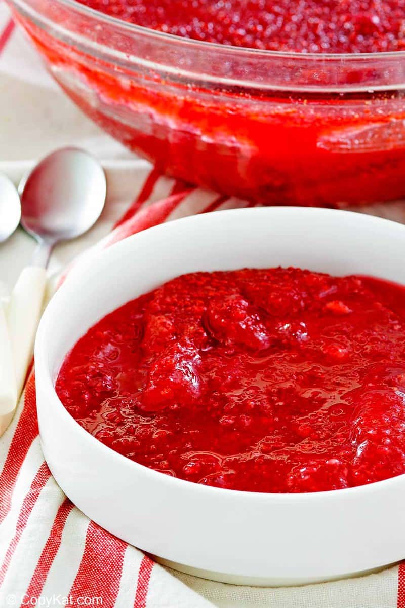 a bowl of cranberry Jello salad.