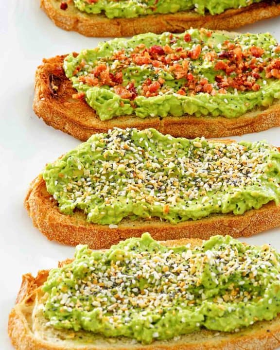 Homemade Dunkin Donuts avocado toast with and without bacon.