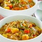 two bowls of Dutch Oven beef stew.