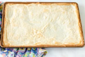 freshly baked gooey butter cake in the pan.