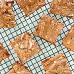 overhead view of Andes creme de menthe brownies on a wire rack.