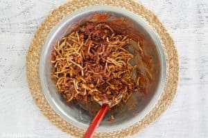 chocolate butterscotch haystacks mixture in a bowl.