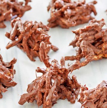 chocolate butterscotch haystacks on wax paper.