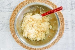 coconut macaroons mixture in a mixing bowl.