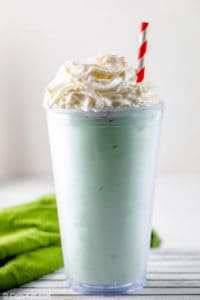 homemade McDonald's shamrock shake with whipped cream.