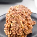 no bake chocolate oatmeal cookies on a plate.