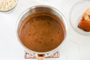 melted chocolate mixture for no bake oatmeal cookies.