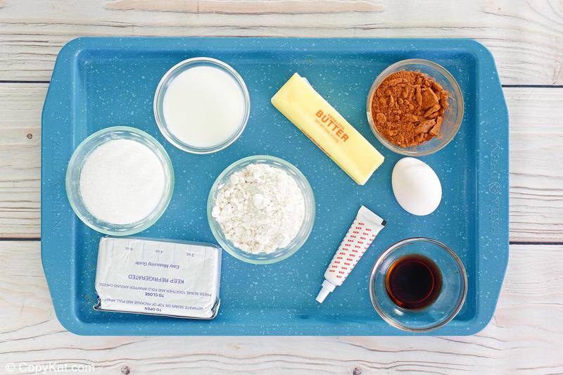 red velvet pancakes ingredients on a tray.