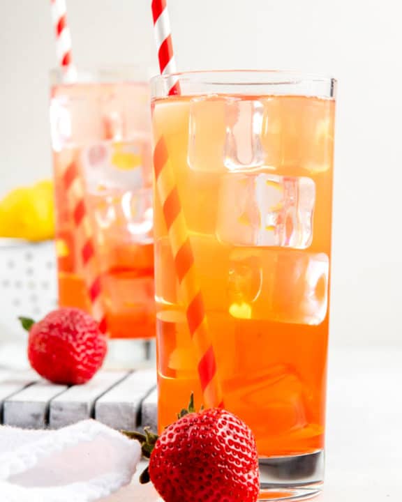 homemade Sonic Strawberry Lemonade in two glasses.