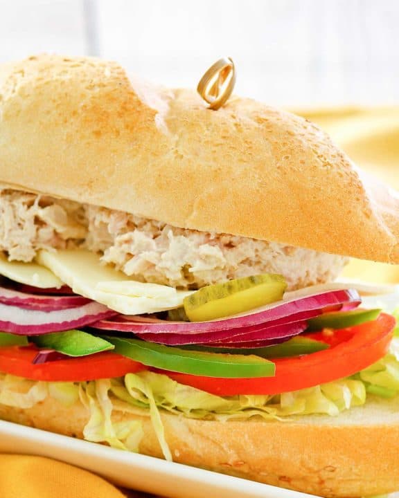 homemade Subway tuna salad sub sandwich.