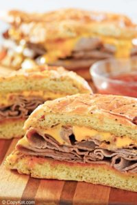 homemade Arby's beef and cheddar sandwiches.