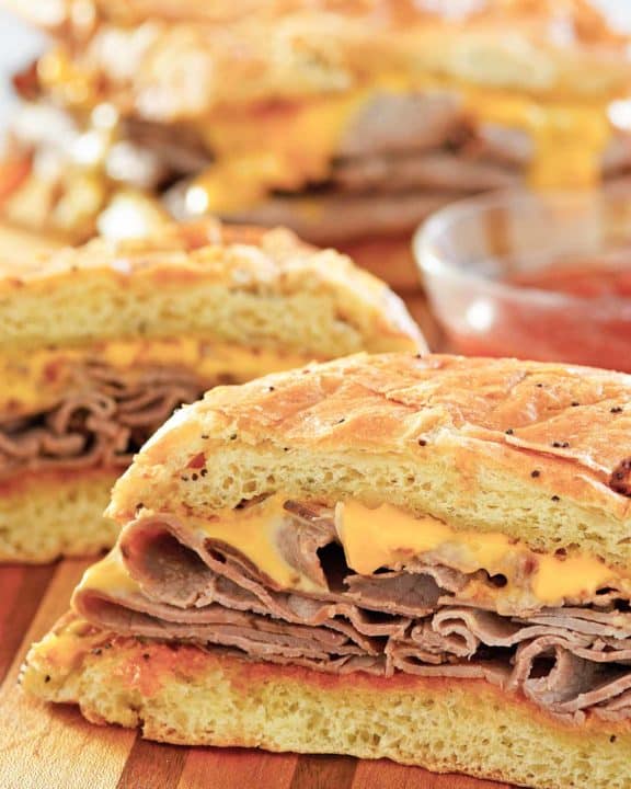 homemade Arby's beef and cheddar sandwiches.