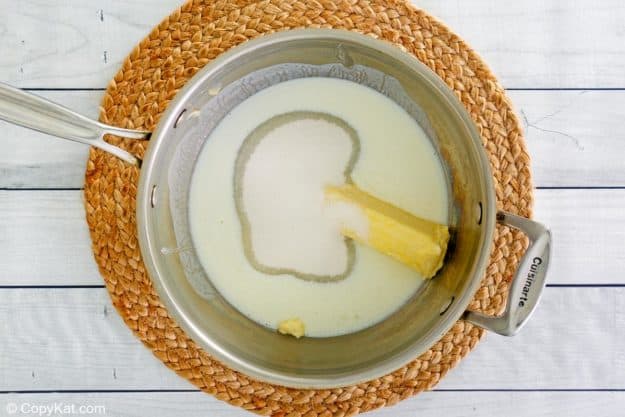 buttermilk fudge ingredients in a saucepan.