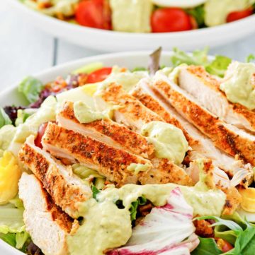 homemade Chick Fil A cobb salad with avocado ranch dressing.