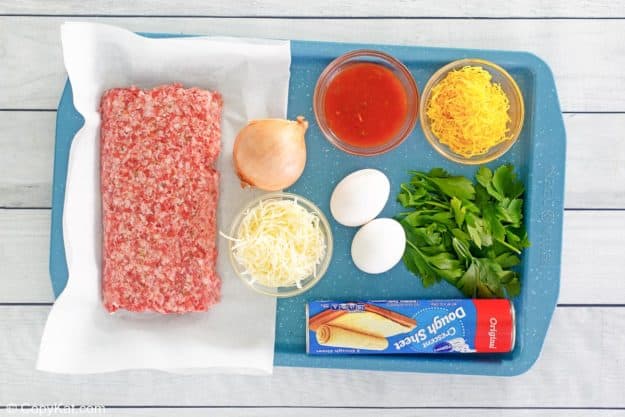 sausage roll ingredients on a tray.