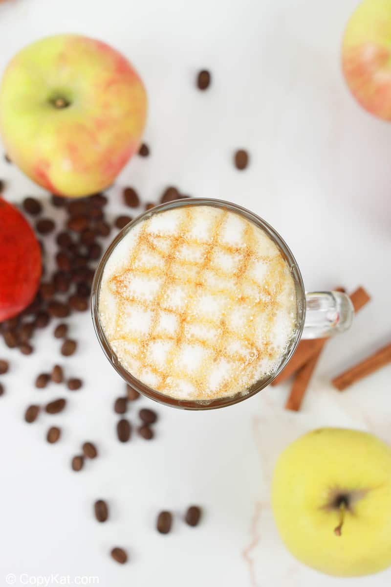 overhead view of a homemade Starbucks apple crisp macchiato.