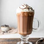 homemade Starbucks hot chocolate and a bowl of chocolate chips.