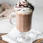 homemade Starbucks hot chocolate on a cloth napkin.
