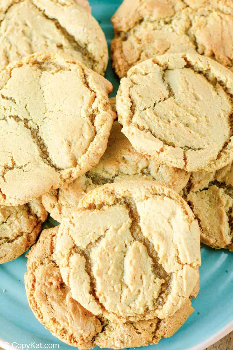 homemade gingersnap cookies piled on a plate.