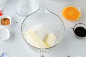 butter and sugar in a mixing bowl.